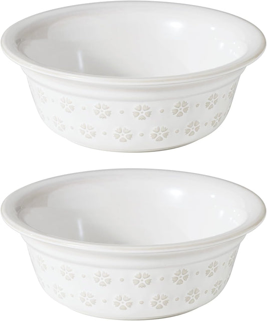 6.3inch Ceramic Set of 2 Dog Bowls, Food and Water Bowls for Small and Medium Dog, 2pcs Basic Dog Bowl, Wide Opening Rounded Edge (2 Bowls, Reactived Glaze -White) - Pet Explorer