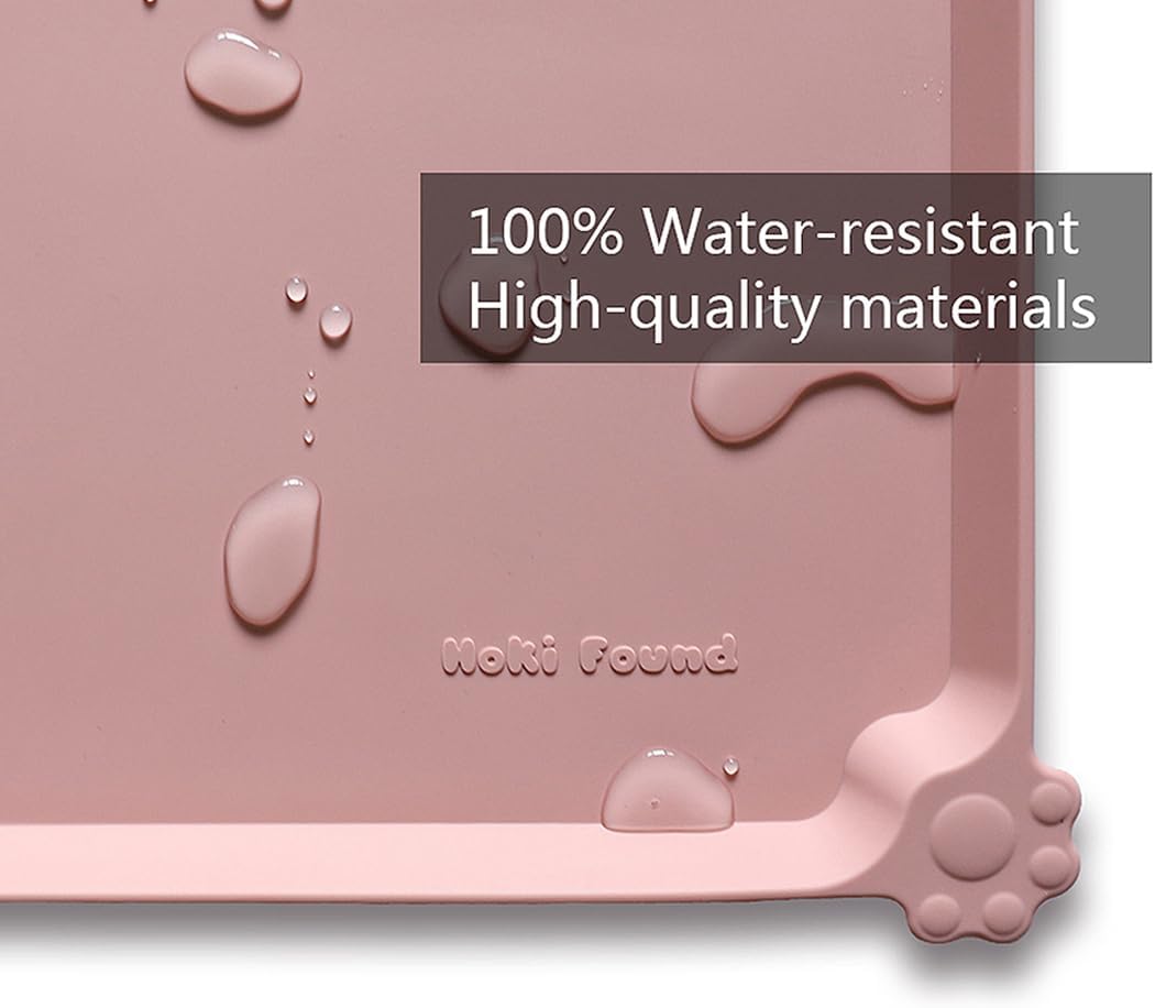 Hoki Found L Silicone Non Slip Pet Food Mats - Placemat for Dog Cat - Waterproof Dog Cat Food Mats - Carpet Friendly - Neutral Pink - Pet Explorer