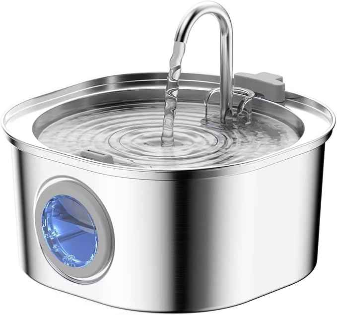 PEKTACO Cat Water Fountain Stainless Steel, 3.2L/108oz Cat Water Dispenser with Quiet Water Pump and Water-Level Window, Dishwasher Safe Pet Drinking Fountain for Cats Indoor with Replacement Filter