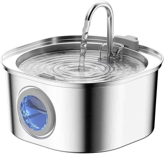PEKTACO Cat Water Fountain Stainless Steel, 3.2L/108oz Cat Water Dispenser with Quiet Water Pump and Water-Level Window, Dishwasher Safe Pet Drinking Fountain for Cats Indoor with Replacement Filter