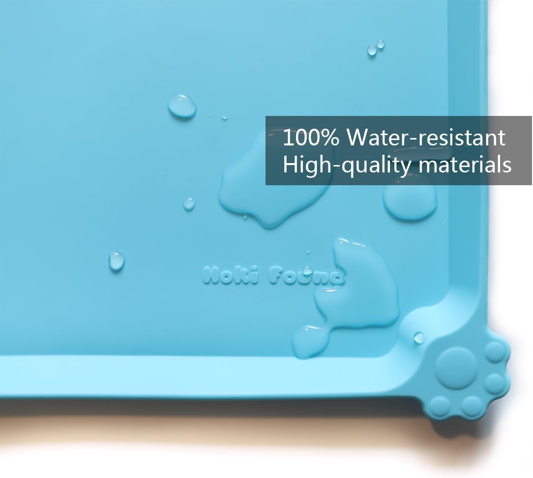 Hoki Found X-Large Silicone Pet Food Mats Tray - Non Slip Pet Dog Cat Bowl Mats Placemat - Dog Pet Cat Feeding Mat - Waterproof Dog Cat Food Mats -Pet Water Mats for Carpet - Arctic - Pet Explorer