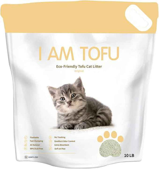 I AM TOFU - Tofu Cat Litter, Natural, Flushable, Dust Free, Extra Clumping Pellet Litter (10 LBS, Original)