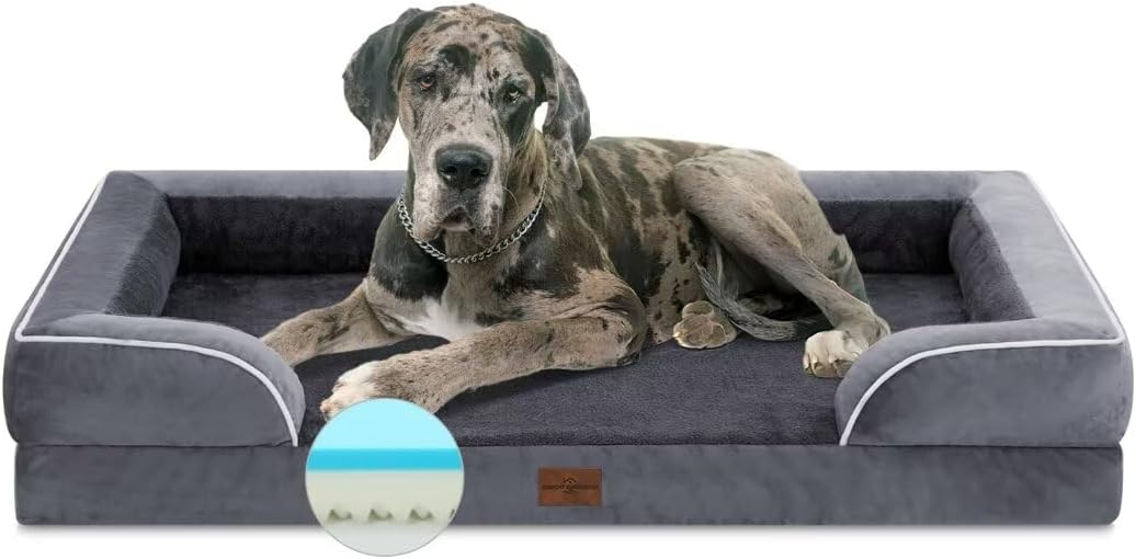 Comfort Expression Dog Beds Memory Foam, XXL Orthopedic Waterproof Dogs Beds, Giant Washable Dog Beds with Bolster & Removable Cover(XX-Large,Leaden Grey) - Pet Explorer