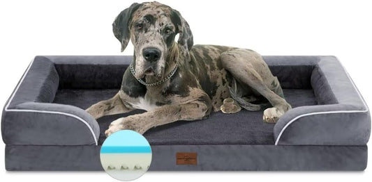 Comfort Expression Dog Beds Memory Foam, XXL Orthopedic Waterproof Dogs Beds, Giant Washable Dog Beds with Bolster & Removable Cover(XX-Large,Leaden Grey) - Pet Explorer