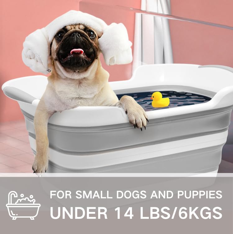 Collapsible Pet Bathtub with Water Drain Plug, Foldable Bathtub for Puppy Small Dogs Cats, Portable & Space Saving Design, BPA Free, Grey - Pet Explorer