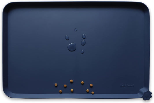 Hoki Found X-Large Silicone Pet Feeding Mats - Non Slip Dog Cat Bowl Mats - Waterproof, Suitable for Carpet - French Navy - Pet Explorer
