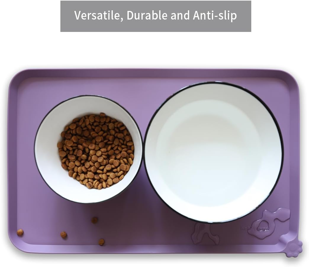Hoki Found Silicone Pet Food Mats Tray - High-Lips Pet Dog Cat Bowl Mats - Pet Feeding Mat - Waterproof Dog Cat Food Mats -Pet Water Mats for Floors - Amethyst - Pet Explorer