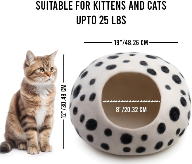 Large Wool Cat Bed Cave - Extra Warm Kitty Beds Handcrafted Kitten Caves Bed for Indoor Cats - Eco-Friendly Felt, Foldable Cat Hidewawy Covered Cat House Pod - Pet Explorer