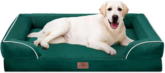 Comfort Expression Extra Large Dog Beds Jumbo Breed, Orthopedic Dog Bed Waterproof, PV Washable Pet Sofa Couch with Removable Cover & Non-Slip Bottom(Jumbo,Emerald) - Pet Explorer