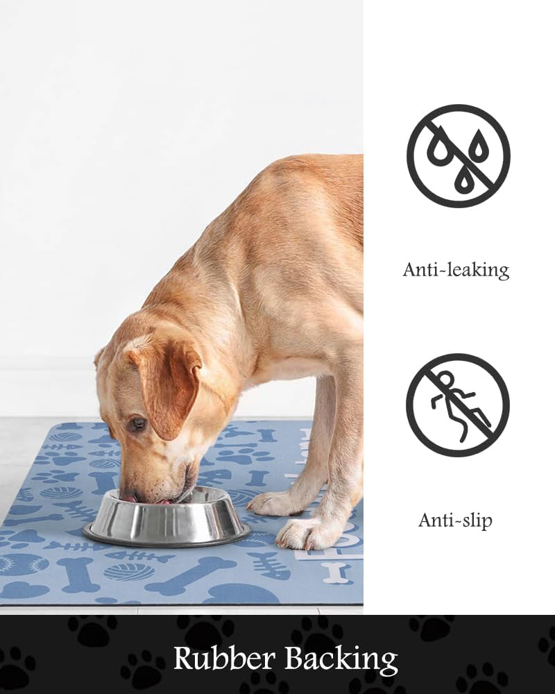 Pet Feeding Mat-Absorbent Dog Mat for Food and Water Bowl-No Stains Quick Dry Water Dispenser Mat-Dog Accessories Pet Supplies-Bowl for Messy Drinkers（Bone,23"x34" - Pet Explorer