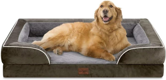 Comfort Expression XL Dog Bed for Extra Large Dogs, Waterproof Orthopedic Foam Dogs Beds with Bolster, Washable Dog Sofa Pet Bed with Removable Cover & Non-Slip Bottom(X-Large,Dark Green) - Pet Explorer