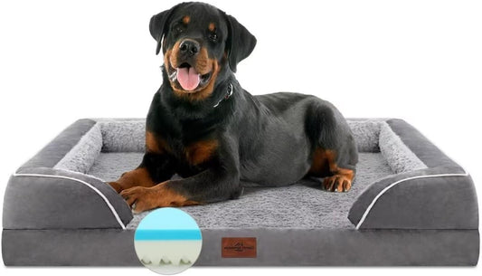 Comfort Expression Memory Foam Dog Beds, Orthopedic Dog Beds for Extra Large Dogs, Waterproof Dogs Beds Jumbo Breed, with Bolster & Removable Cover(Jumbo,Silver Grey) - Pet Explorer