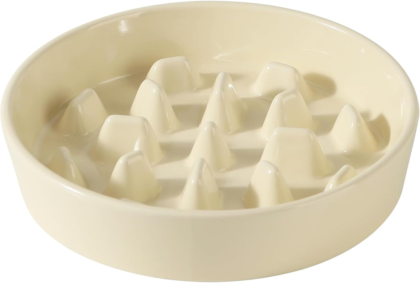 Ceramic 9.5 inch Dog Bowl Slow Feeder, Slow Pet Food Dish for Large Dog, Stop Bloat, Preventing Choking(Single Bowl, Beige) - Pet Explorer