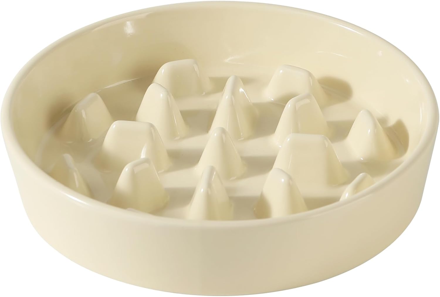 Ceramic 9.5 inch Dog Bowl Slow Feeder, Slow Pet Food Dish for Large Dog, Stop Bloat, Preventing Choking(Single Bowl, Beige) - Pet Explorer