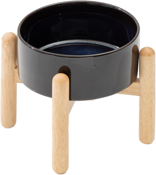 Ceramic 6.1inch Raised Dog Bowl with Stand for Small and Medium Dog Dish Pet Food and Water Bowl (Single Bowl with Stand - Starry Sky) - Pet Explorer