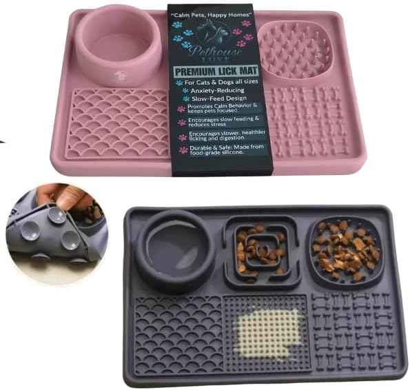 Silicone Dog & Cat Lick Mat with Suction Cups – Anxiety Relief, Slow Feeder, Enrichment Toy for Bath & Grooming (Grey)
