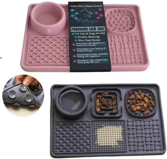 Silicone Dog & Cat Lick Mat with Suction Cups – Anxiety Relief, Slow Feeder, Enrichment Toy for Bath & Grooming (Grey)
