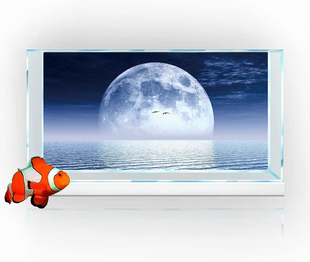 Moon Aquarium Background,Cool Sea Galaxy Parallel Space Themed Fish Tank Background, Cool Terrarium Background 30X12IN with 8 EVA Double-Sided Tape - Pet Explorer