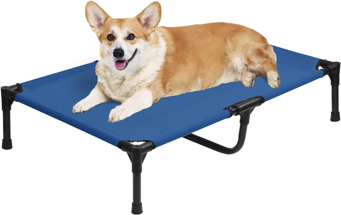 Medium Cooling Elevated Dog Bed, Outdoor Raised Pet Cots Beds for Medium Dogs with Breathable Mesh, Portable Pet Hammock, Lifted Travel Dog Bed with Non-Slip Feet, Easy to Clean, Blue, M - Pet Explorer