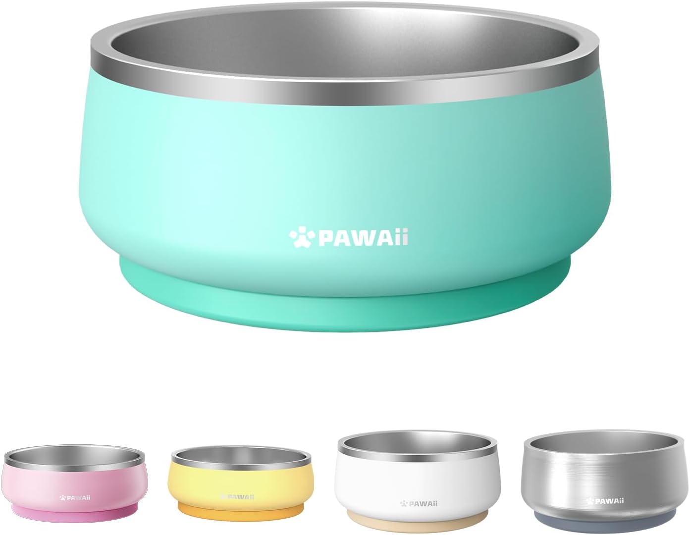 Pawaii Stainless Steel Dog Bowl with Non-Slip Rubber Base & Double Wall Insulation - Durable Design | Includes ID Tag | Dishwasher Safe Food & Water Bowl for All Dogs (34oz) - Pet Explorer
