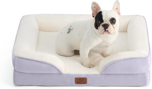 Bedsure Orthopedic Dog Bed Medium Size Dogs - Washable Medium Dog Cat Bed Waterproof, Comfort Pet Couch Sofa with Washable Removable Cover, Pets Bed with Nonskid Bottom, Lavender, 28" - Pet Explorer