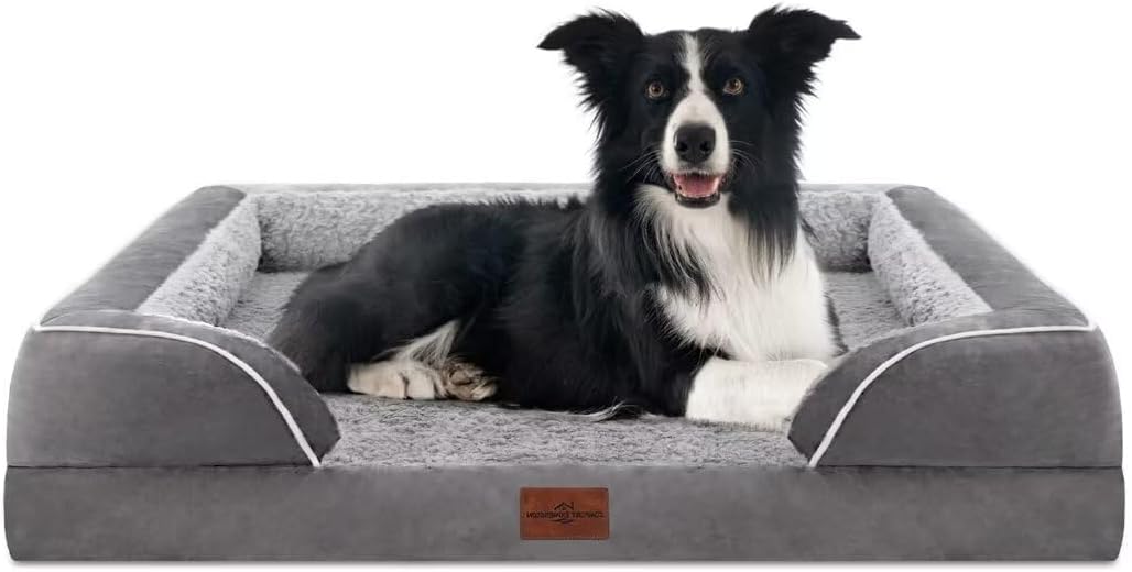 Comfort Expression Large Dog Beds Waterproof Orthopedic Foam Dog Beds for Large Dogs Sofa Comfy Pet Bed with Washable Removable Cover & Non-Slip Bottom(Grey) - Pet Explorer