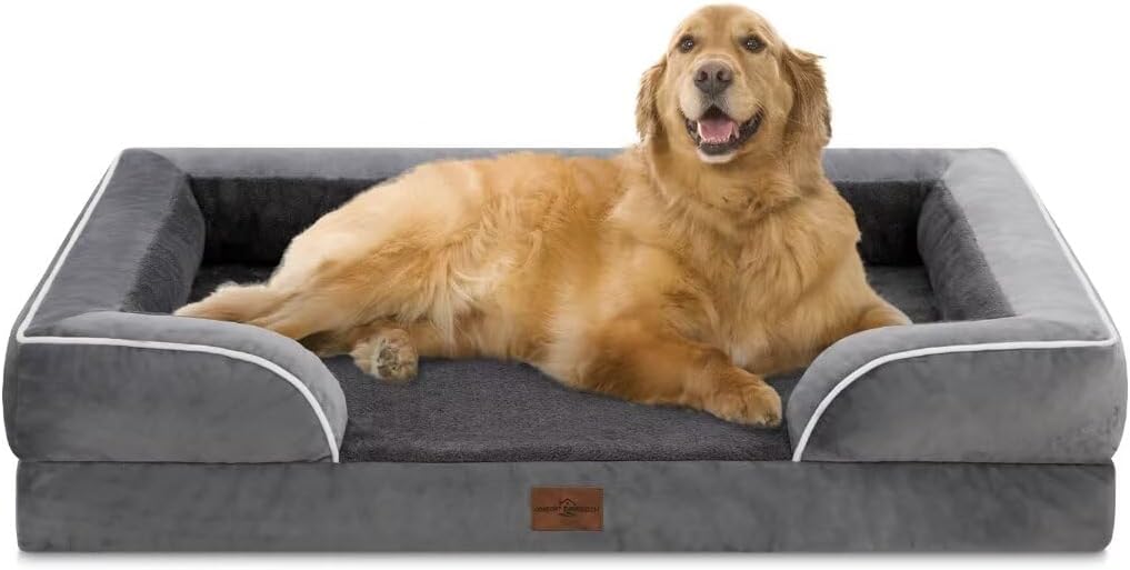 Comfort Expression XL Dog Bed with Bolster, Waterproof Orthopedic Foam Dog Beds for Extra Large Dogs, Washable Dogs Sofa Pet Bed with Removable Cover & Non-Slip Bottom(X-Large,Dark Grey) - Pet Explorer