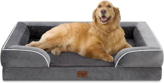 Comfort Expression XL Dog Bed with Bolster, Waterproof Orthopedic Foam Dog Beds for Extra Large Dogs, Washable Dogs Sofa Pet Bed with Removable Cover & Non-Slip Bottom(X-Large,Dark Grey) - Pet Explorer