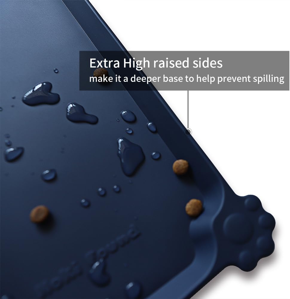 Hoki Found L Silicone Non Slip Pet Dog Cat Bowl Mats - Placemat - Waterproof Dog Cat Food Mats for Carpet - French Navy - Pet Explorer