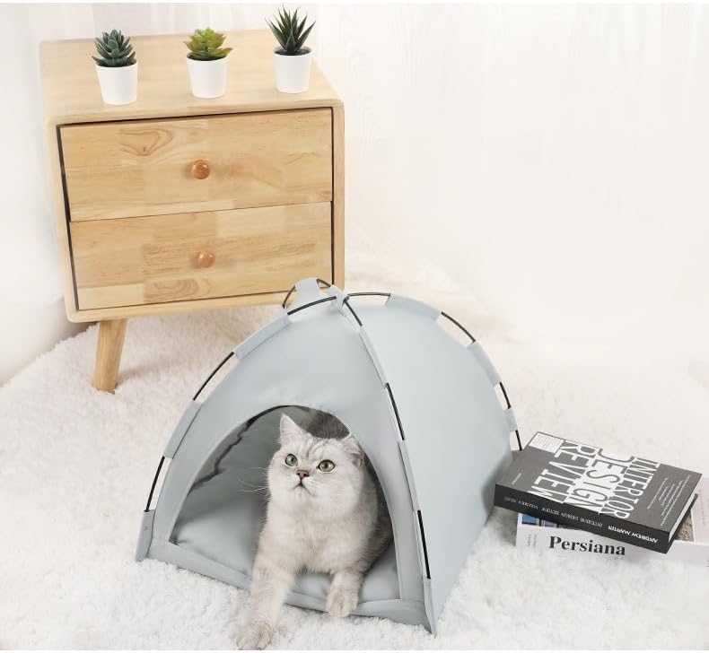 Cat Tent – Lightweight & Breathable Waterproof Shelter Designed for Indoor/Outdoor Adventures, Giving Your pet Safe Outdoor Exploration Joy. (Slate Gray, 13.8×13.8 in) - Pet Explorer