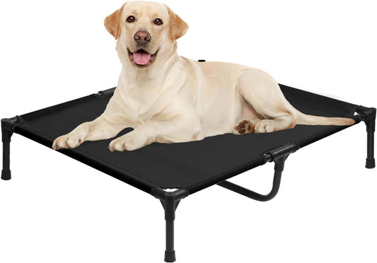 Elevated Dog Bed 42 Inch - Breathable Raised Pet Bed for Large Dogs, Waterproof Dog Cot Bed Easy to Assemble, Durable Portable Pet Cot with Non-Slip Feet, Black - Pet Explorer