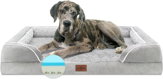 Comfort Expression XXL Dog Beds Waterproof for Extra Large Dogs, Orthopedic Memory Foam Dog Bed for Giant Dogs, Washable Pet Sofa Couch with Bolster & Removable Cover(XX-Large,Light Grey) - Pet Explorer