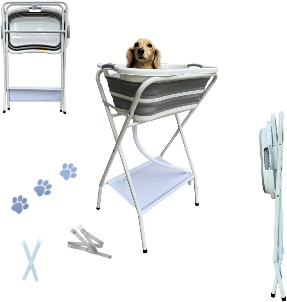 Collapsible Elevated Pet Bathtub, Foldable Washing Station for Small to Medium Dogs and Cats, Portable Pet Shower and Grooming Stand for Indoor and Outdoor Use - Pet Explorer
