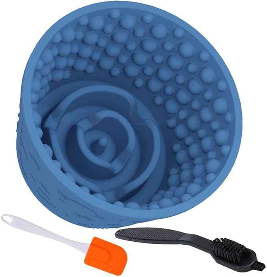 Dog Lick Bowl with Brush Scraper,Anxiety Relief Non-Slip Treat Dispenser,Durable Anti-Choking Enrichment Slow Feeder Licking Bowl for Medium Large Breed,Freezable BPA Free Silicone Dishwasher Safe