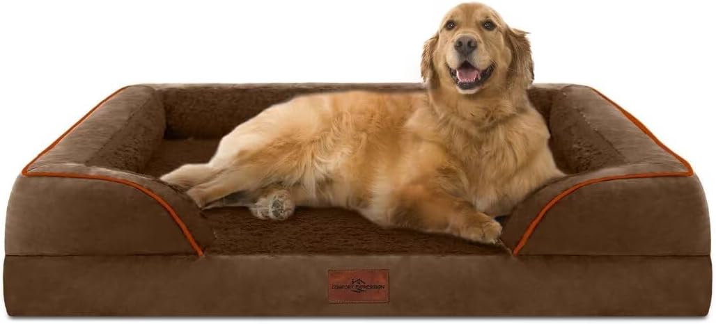 Comfort Expression XL Orthopedic Dog Beds for Extra Large Dogs, Waterproof Dog Bed with Bolster, Washable Dogs Bed Sofa Pet Beds with Removable Cover & Non-Slip Bottom(X-Large,Chocolate Brown) - Pet Explorer