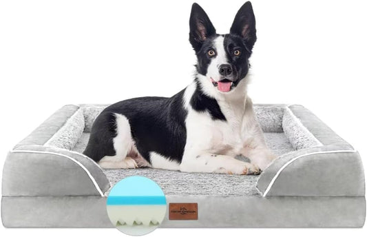 Comfort Expression Orthopedic Memory Foam Dog Bed, Waterproof Dogs Beds Large Sized, Washable Cooling Dogs Beds with Removable Cover, Pet Sofa with Bolster(Large,Light Grey) - Pet Explorer