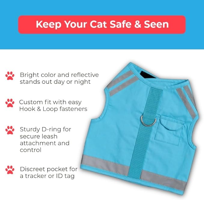 CAT SCHOOL Cat Harness and Leash Set for Outdoor Walks, Training, and Travel - Secure, Soft, Comfortable Cat Vest Harness with 10' Long Cat Leash - Easy to Use with Step-by-Step Instructions