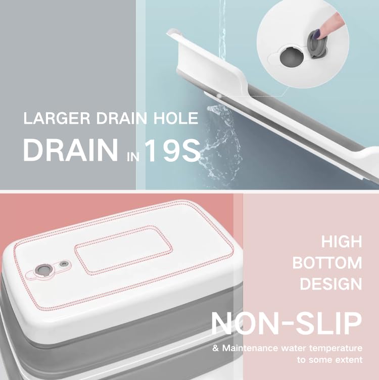 Collapsible Pet Bathtub with Water Drain Plug, Foldable Bathtub for Puppy Small Dogs Cats, Portable & Space Saving Design, BPA Free, Grey - Pet Explorer