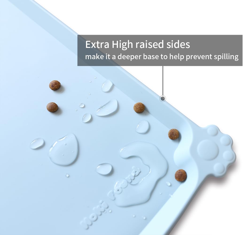 Hoki Found Silicone Pet Food Mats - Non Slip Bowl Placemats for Dogs & Cats - Waterproof, Suitable for Carpet - Frost - Pet Explorer