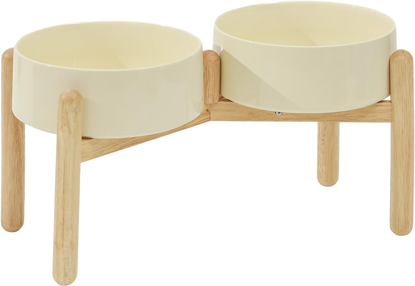 Ceramic 8.2inch Raised Dog Bowl with Stand for Large- Breed Dogs, Pet Food and Water Feeder (Double Bowl with Stand - Beige) - Pet Explorer