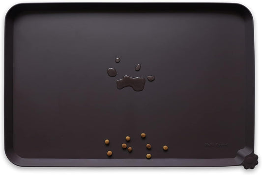Hoki Found Large Silicone Pet Food Mat - Non Slip, Waterproof Dog Cat Bowl Mat - Dark Oak - Pet Explorer