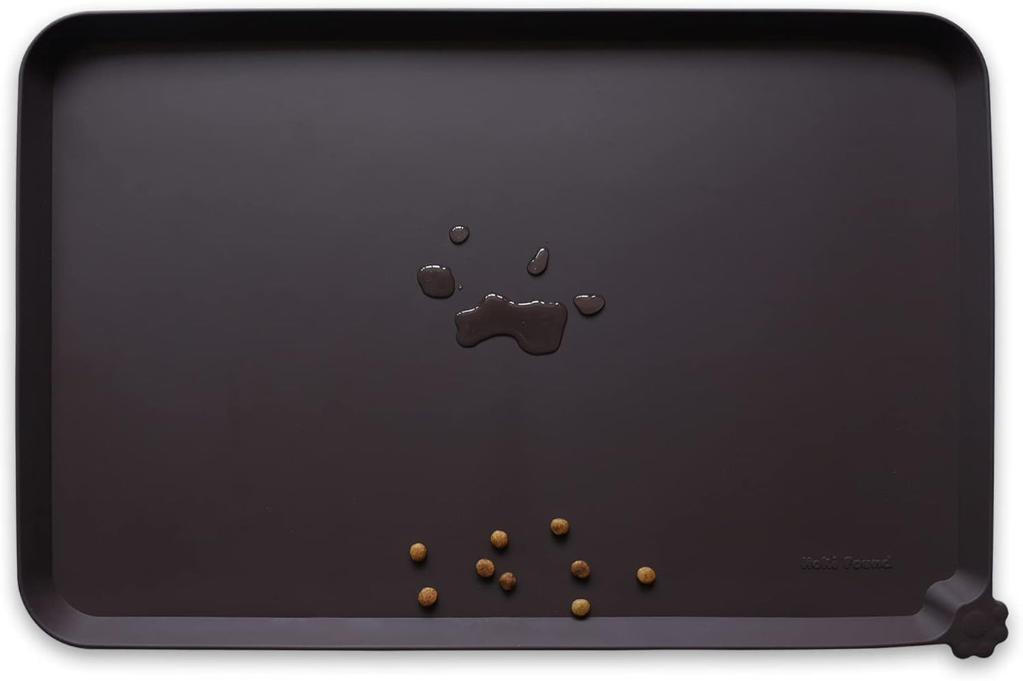 Hoki Found XX-Large Silicone Pet Food Mats - Non Slip Cat Dog Bowl Mats - Waterproof Dog Cat Food Tray - Dark Oak - Pet Explorer