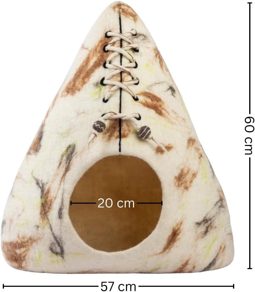 Luxurious Eco-Friendly Merino Wool Cat Cave Bed Teepee Design - Foldable Hideaway Pod for Indoor Cats - Premium Felt Kitten Beds - Covered Cat House for Ultimate Cozy Comfort by Woolygon - Pet Explorer