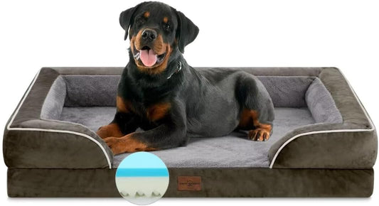 Comfort Expression Orthopedic Dog Beds for Extra Large Dogs, Memory Foam Dog Beds Jumbo Breed, Waterproof Dogs Beds with Bolster & Removable Cover(Olive Green) - Pet Explorer