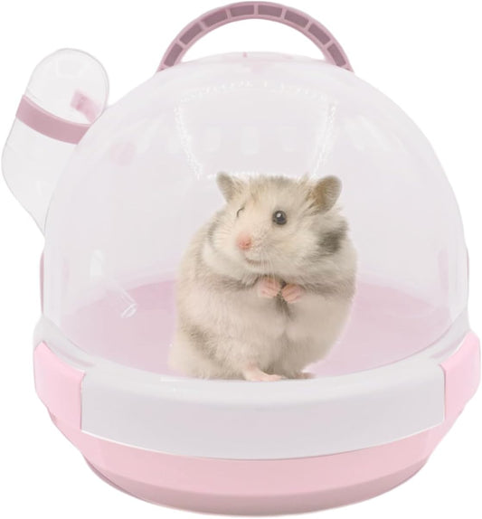 Hamster Carrier Cage Portable Cages Small Animals Carry Travel Case with Water Bottle Plastic Breathable Guinea Pig Outgoing Cage for Dwarf Hamster Ferret Chinchillas Hedgehog (Pink) - Pet Explorer