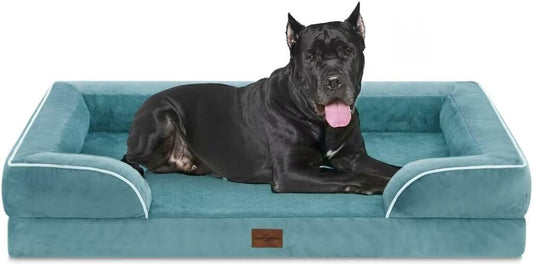 Comfort Expression XXL Waterproof Orthopedic Dog Bed for Extra Large Dogs, Orthopedic Foam Dog Sofa Bed with Washable Removable Cover & Non-Slip Bottom(XX-Large,Washed Blue) - Pet Explorer