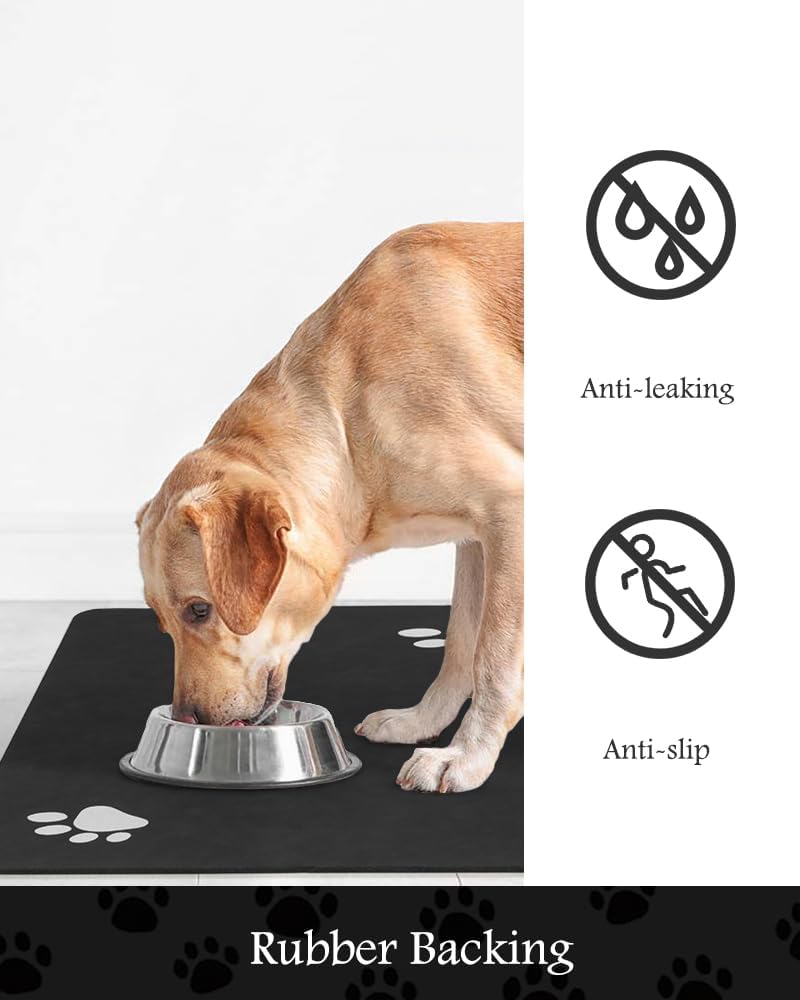 Pet Feeding Mat-Absorbent Dog Mat for Food and Water Bowl-No Stains Quick Dry Water Dispenser Mat-Dog Accessories Pet Supplies-Bowl for Messy Drinkers（Black,17"x28" - Pet Explorer