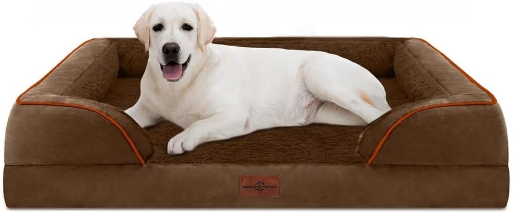 Comfort Expression Orthopedic Jumbo Dog Bed for Extra Large Dogs, Large Breed Waterproof Dog Bed, PV Washable Dogs Sofa Beds with Removable Cover & Non-Slip Bottom(Jumbo,Chocolate Brown) - Pet Explorer