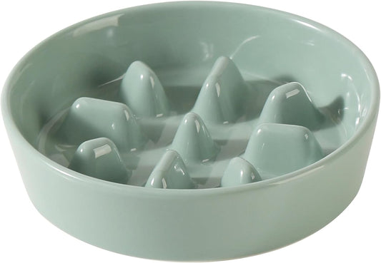 Ceramic 7.3 inch Dog Bowl Slow Feeder, Slow Pet Food Dish for Medium and Small Dog, Stop Bloat, Preventing Choking(Single Bowl, Light Green) - Pet Explorer