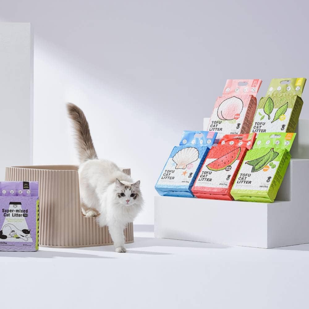 Tofu Cat Litter Natural Clumping Tofu Cat Litter, Fast Clumping and Easily Scoop-able 5.5lb/88oz 5 Scents - Original + Watermelon, 2 Pack
